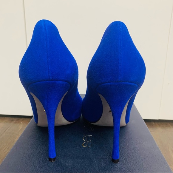SERGIO ROSSI Pelle Royal Blue Suede Heels Shoes - Picture 4 of 6